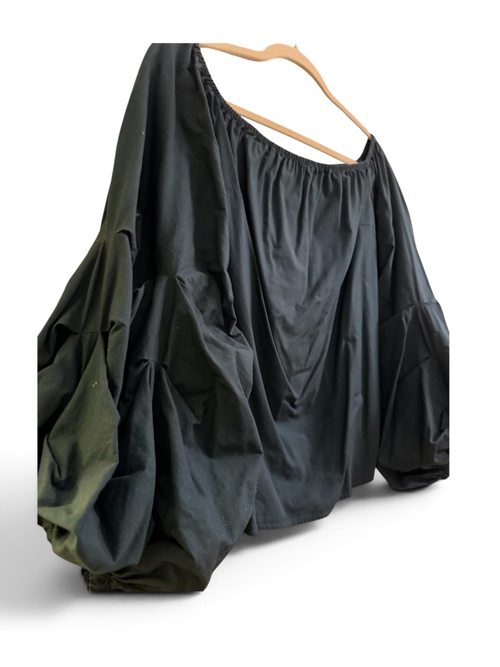 Off-Shoulder Black Balloon Sleeve Blouse